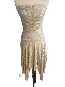 Sky Brand Women’s Small Dress Strapless Ruched Gray Golden Hearts Handkerchief - Picture 1 of 8