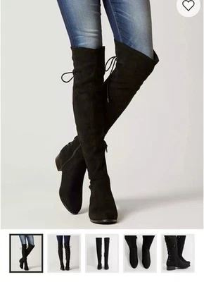 Buckle Over The Knee Boots Size 7 New Velvet Black Tall - image 1 of 4