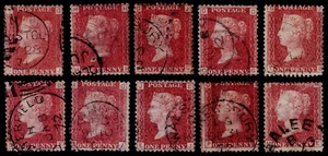 1864 1d Red Group of Ten Fine Used all CDS Used SG 43 (3) - Picture 1 of 1