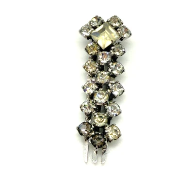 Vintage Rhinestone Hair Clip Comb Silver Tone Prong Set - Image 1 of 4