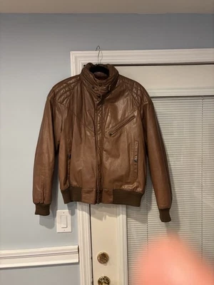 Chaqueta Mirage De Colección Para Hombre Auténtica Talla M Cuero Marrón Bolsillos Bombardero Años 90 Foto 1 de 4