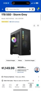Lenovo Legion Tower 5 Gen 8 Desktop, Ryzen 5 7600, 16GB, 512GB SSD, Win 11 Home - Picture 1 of 12