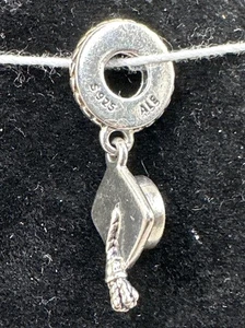 Pandora Sterling Silver 10.8mm Graduation Cap “Hard Work Pays Off” Charm 2.47g - Picture 1 of 4