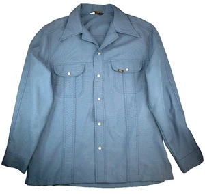 Lee M.R. de colección Camisa a Presión Perla Para Hombre Grande Azul Oeste Hecha en EE. UU. Años 80 - Imagen 1 de 6