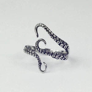 Silver Tone Stainless Steel Octopus Tentacles Bypass Wrap Ring Size 9 - Picture 1 of 7