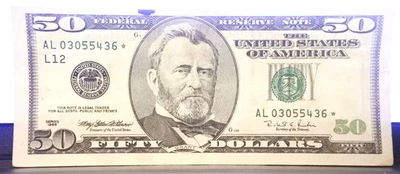 1996 $50 *STAR* Dollar Federal Reserve Replacement Note AL 03055436* - Image 1 of 2