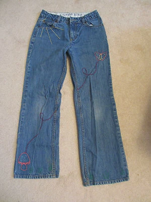 JEANS - Girls - LANDS' END - Medium Blue - Embroidered - Sz 12 - Image 1 of 4