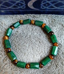 malachite raw stone and tigers eye bracelet crystal healing spiritual support - Picture 1 of 3