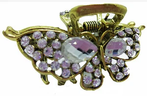 New Antique Gold with Clear Austrian Crystal  Butterfly 2'' Hair Claw Clip - Picture 1 of 3