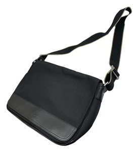 LACOSTE MESSENGER BAG Large Leather Trimmed Vintage M55 Elegance Black NEW - Picture 1 of 18