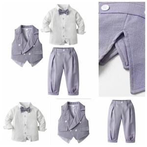 Baby Boys Formal Suit 3PCS Gentleman Baptism Outfits Irregular Vest Pants Prom - Picture 1 of 22