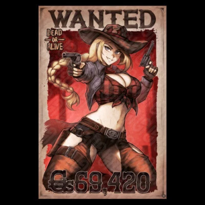 Gamersupps Waifu Cup REVERSE COWGIRL Wanted Poster 12” x 18”