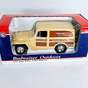 Budweiser Outdoors 1953 Jeep Willys Sedan Delivery Van Truck Die Cast Metal Bank - Picture 1 of 13
