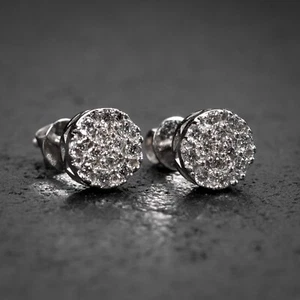 Pendientes de tachuelas redondos pequeños de oro blanco de 14 K para hombre - Imagen 1 de 5