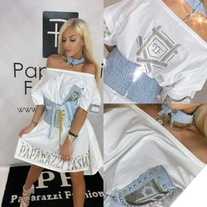 SUMMER WHITE WOMEN DRESS WITH JEANS BELT AND NECKLACE PAPARAZZI FASHION... - Picture 1 of 2