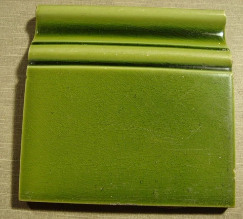Art Nouveau original majolica bottom field bulnose tile OLIVE GREEN 6'' x 6'' Cover