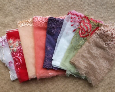 Lot 10 Yard 7.5"Wide Tulle Lace/Embroidered Flower Red,Beige,Peach,Purplish h176 - Image 1 of 4