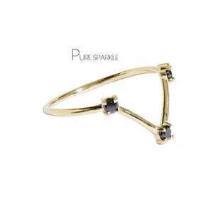 14K Gold 0.06 Ct. Three Black Lab-Created Diamond Minimalist Ring Fine Jewelry - Picture 1 of 1