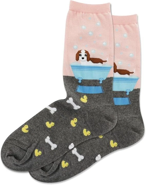 Hot Sox Women's Doggie Bath Time Crew Sock 1 Pair, Periwinkle, Women's 9-11 - Image 1 of 1