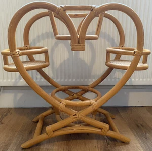 Vintage Rattan Korb Boho Tiki Stil 4-stufig herzförmiger Pflanzenständer gebogenes Holz - Bild 1 von 9