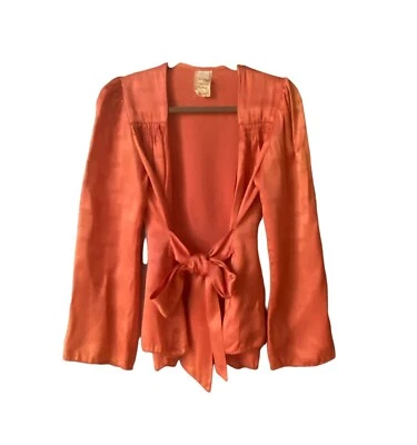 Vintage 1980s American Woman Women's Tie Front Satin Blazer Size 13 Peach - Image 1 of 4