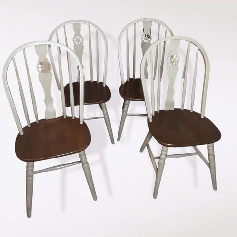 Solid Wood Windsor Back Side Chairs Cream/Brown (Set of 4) Cover