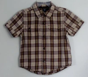 Camisa babyGAP para niños talla 2 años marrón beige abotonada a cuadros manga corta - Imagen 1 de 2