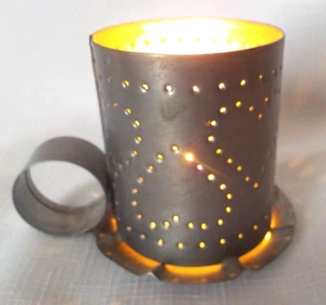 Farmhouse Primitive Pierced Punched Tin 3" Tall Votive Candle Holder with Handle - Picture 1 of 8