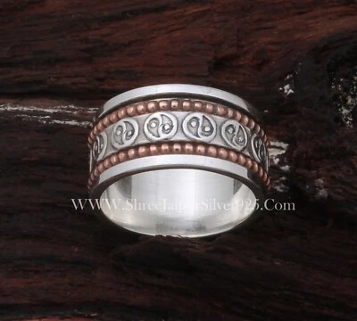 Two Tone Spinner Ring-Solid 925 Sterling Silver Spinner Band Rings-Handmade Ring - Image 1 of 4