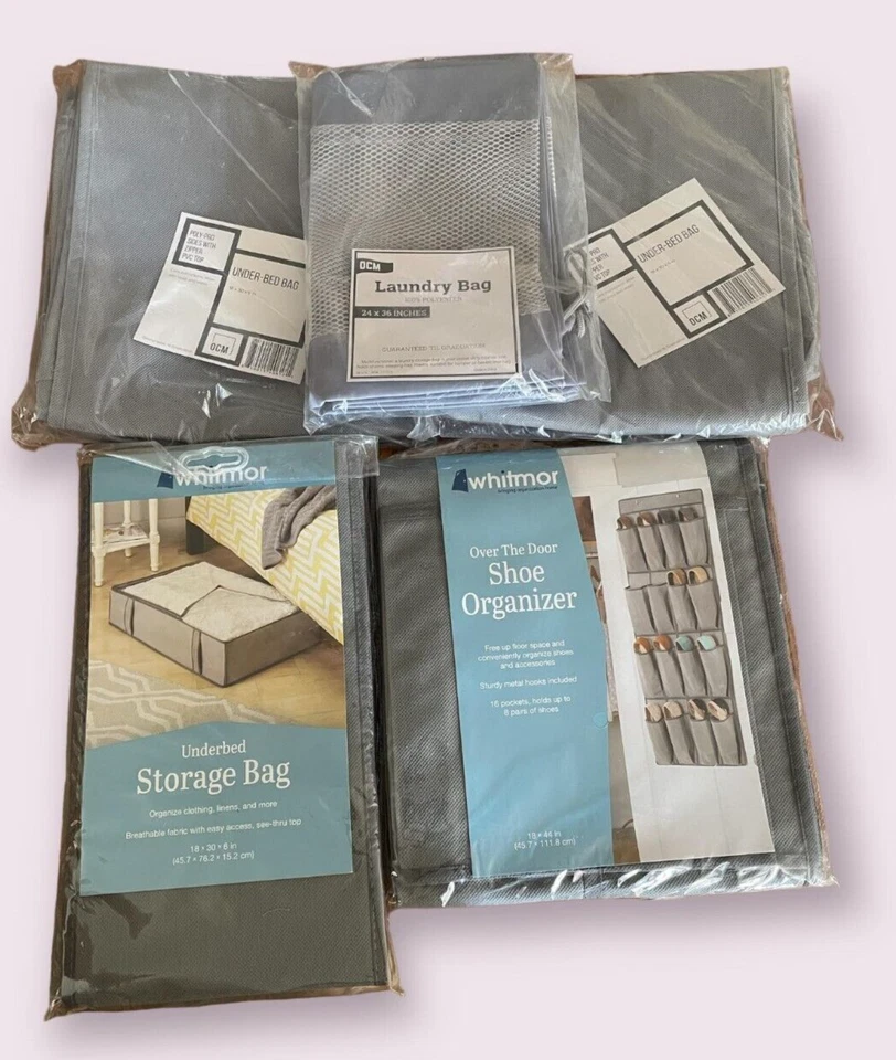 Storage Set Hanging Shoe Organizer, Laundry Bag, 3 Underbed Storage Bags 5pc NEW - Image 1 of 1