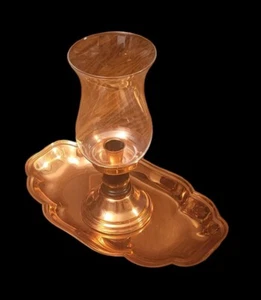 3 Pc VINTAGE COPPERCRAFT guild Tray, Candle Pedestal , Glass Globe 12" X 7" x 9" - Picture 1 of 12