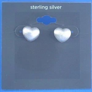 E500 Sterling Silver Puffed Heart Post Earrings New Matted Solid 925 - Picture 1 of 3
