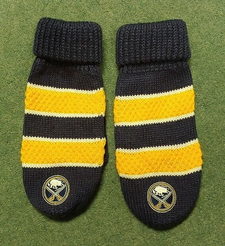 Buffalo Sabres Gloves Mittens Blue Gold Sword Logo KNIT Siz Adult Brand NEW NWOT Cover