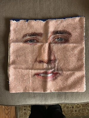 Funda de Almohada Nicolas Cage Lentejuelas 14" Reversible Diseño Cara Abatible Novedad Divertida Foto 1 de 3