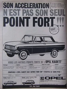 PUBLICITÉ DE PRESSE 1964 OPEL KADETT POINT FORT SON ACCELERATION - ADVERTISING - Picture 1 of 1