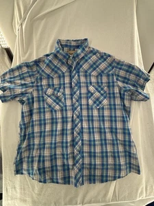 Camisa a Presión Wrangler 2XL Para Hombres Manga Corta Perla Occidental Azul A Cuadros - Imagen 1 de 6