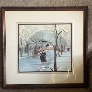 P Buckley Moss Ice Skating bridge Signed Limited Numbered 18.5 x17.5" Rare Print - Picture 1 of 15