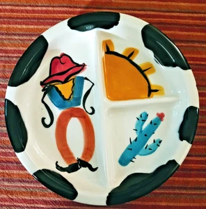 Vintage Vicki Carroll Pottery Divided 3 Section Plate Western Cowboy cactus - Picture 1 of 6