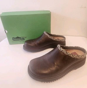 Vtg 90s Nos Simple Original Sport Clog Gaucho Brown Leather Slip-on Comfy Shoe - Picture 1 of 23