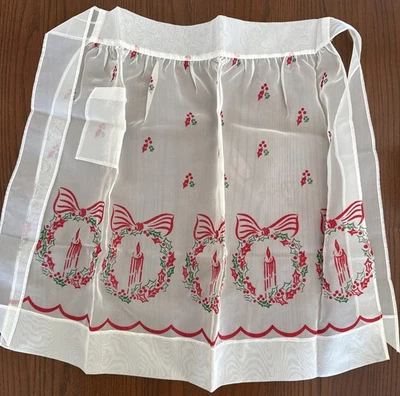 Medio Delantal De Colección Anfitriona Transparente Flocado Rojo Verde Acebo Coronas Navidad ¡SIN USAR! Foto 1 de 4