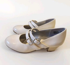 American Eagle Girl White Patent Double Strap Glitter Heel Mary Janes Shoes sz 2 - Picture 1 of 14