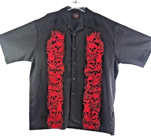 Herren Dragonfly Roadhouse Hemd schwarz rot Totenkopf Flammen Biker Rockabilly XXL - Bild 1 von 7