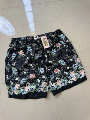 Vintage OP Ocean Pacific Bermuda Short Size M Women Black Floral Drawstring Y2k - Image 1 of 4