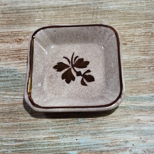 Antique Ironstone Butter Pat Square Copper Leaf Alfred Meakin Stained Crazing - Picture 1 of 10