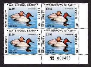 Estampillas de caza de patos del estado de Nueva Jersey de Estados Unidos 1984 placa como nueva # bloque de 4 MNH - Imagen 1 de 2