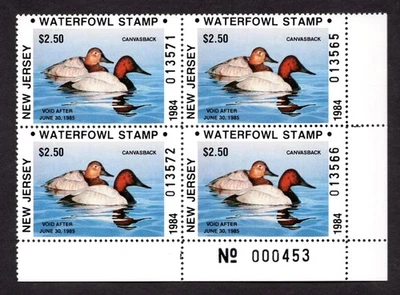 US NEW JERSEY 1984 STATE DUCK HUNTING STAMPS MINT PLATE # BLOCK OF 4 MNH - Image 1 of 2