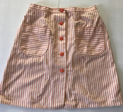 Hand made Striped A-Line Button-Down Skirt Orange pockets Vtg - Image 1 of 4