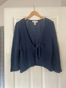 Jones New York Damen großer blauer lockerer Strick Cardigan vorne zum Binden Achselzucken - Bild 1 von 5