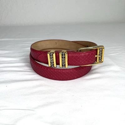 Vintage Carlisle Pink Snake Skin Leather Waist Belt Size L, sophisticated, chic - Image 1 of 4