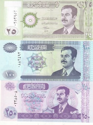 IRAQ 25 100 250 DINARS 2001 2002 P-86 87 88 UNC SET - Image 1 of 2